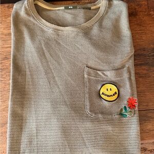 Howler Brothers Tan Long Sleeve Kids Tee with Smiley Pocket